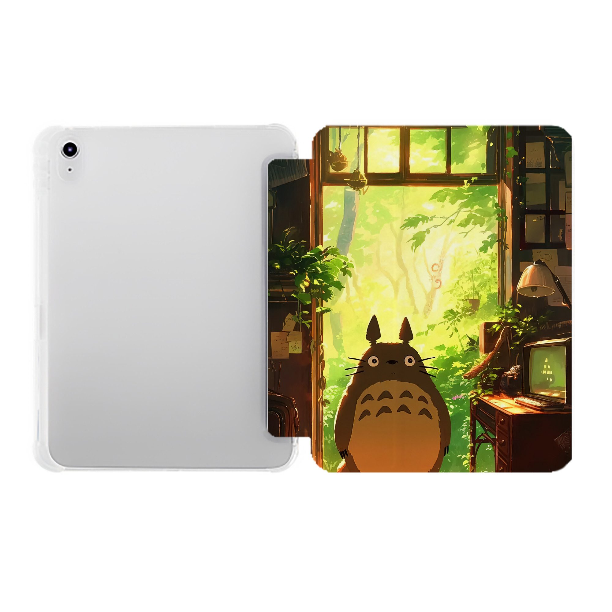 （画像用） となりのトトロ 草壁メイ 草壁サツキ My Neighbor Totoro Satsuki Kusakabe Mei Kusakabe IPad ケース ペン収納付き 三つ折りスタンド PUレザー×シリコン 対応機種9.5/10.5/10.9インチ